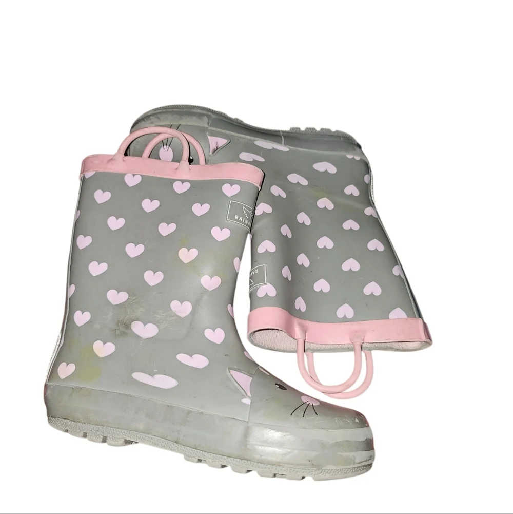 Rainangel Gray and Pink Heart Kids Rain Boots